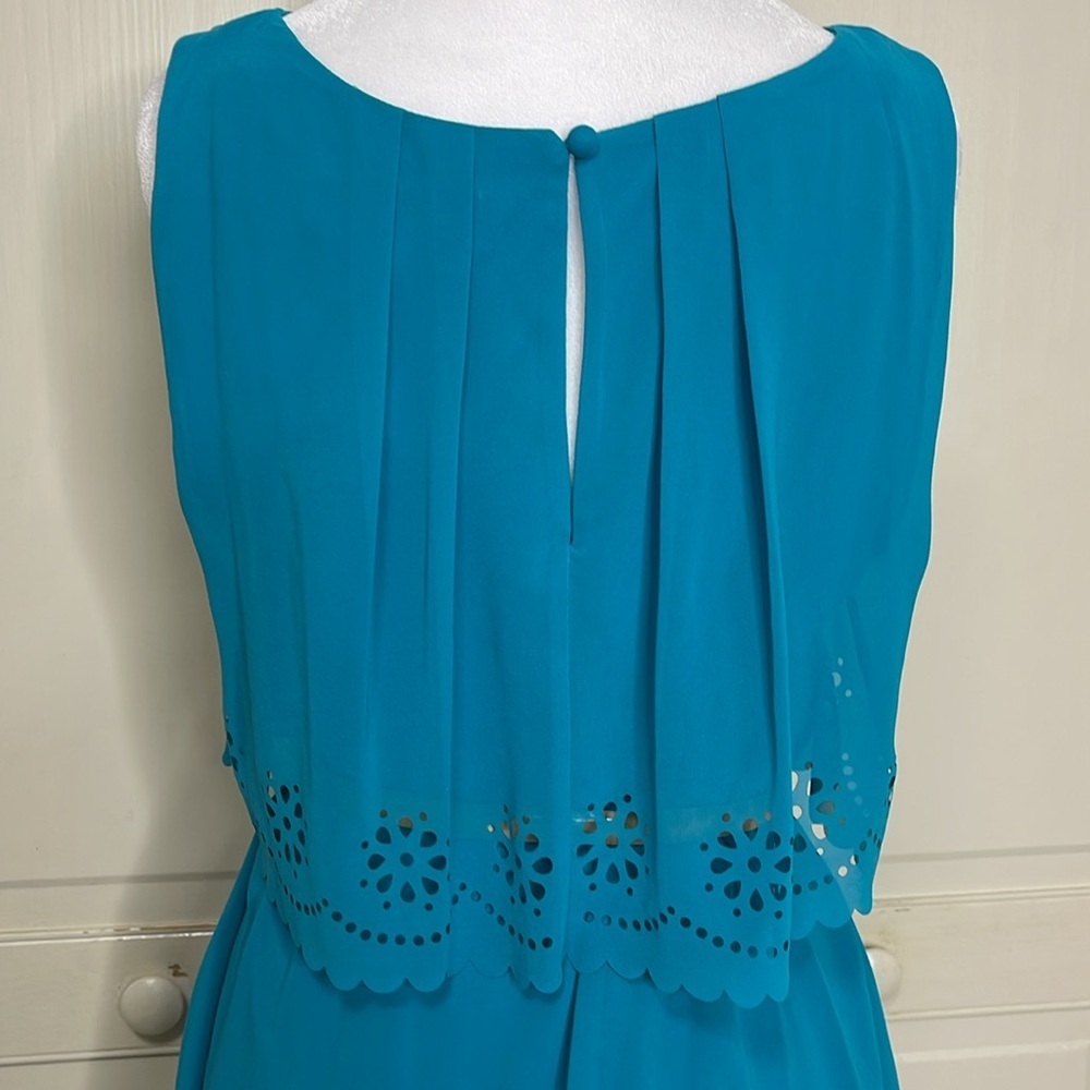 Jessica Simpson Women’s Turquoise Belted Chiffon Eyelet Layered Dress Sz 10 - Picture 7 of 13